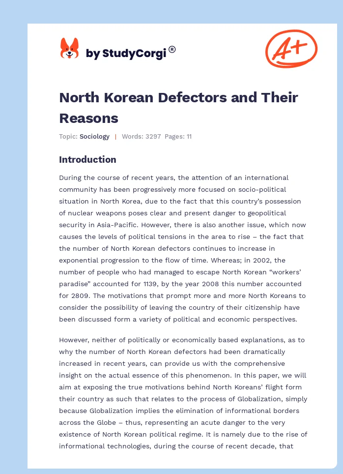North Korean Defectors and Their Reasons. Page 1