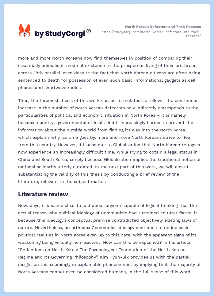 North Korean Defectors and Their Reasons. Page 2