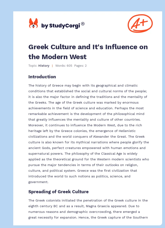 Greek Culture and It's Influence on the Modern West. Page 1