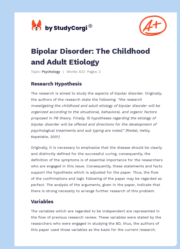 Bipolar Disorder: The Childhood and Adult Etiology. Page 1