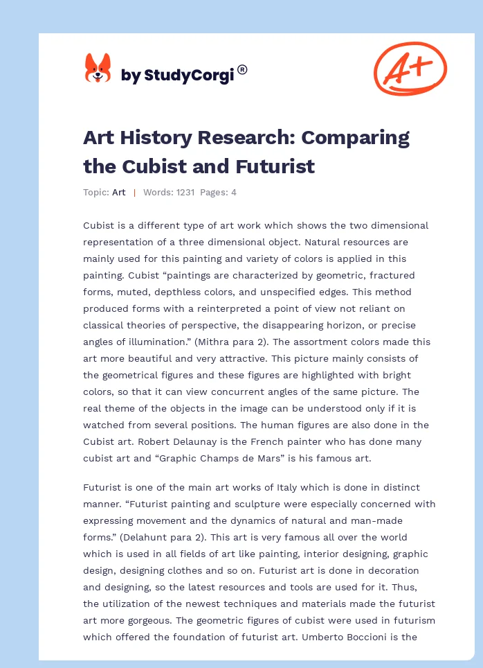 Art History Research: Comparing the Cubist and Futurist. Page 1