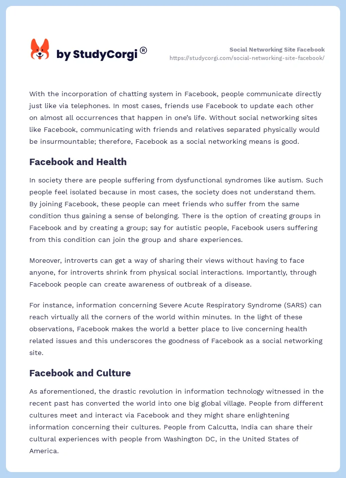 Social Networking Site Facebook. Page 2