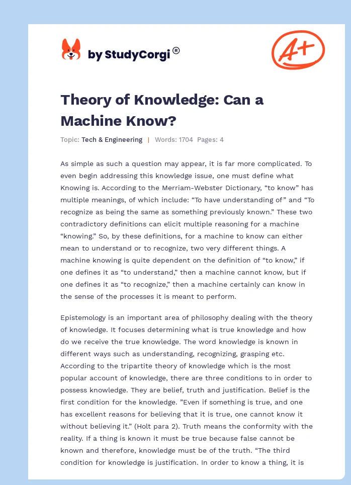 Theory of Knowledge: Can a Machine Know?. Page 1