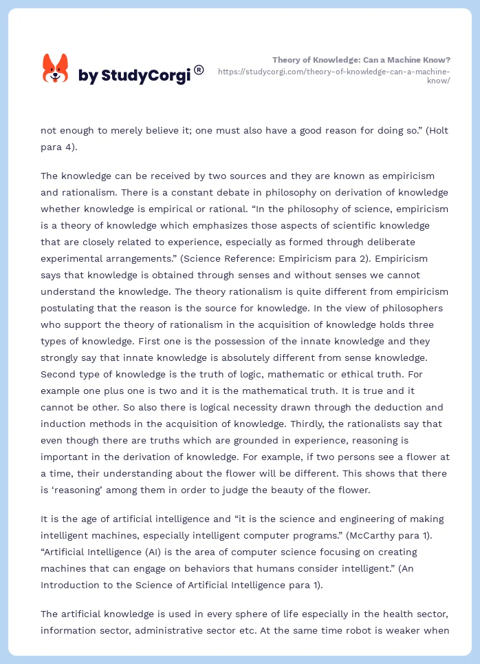 Theory of Knowledge: Can a Machine Know?. Page 2