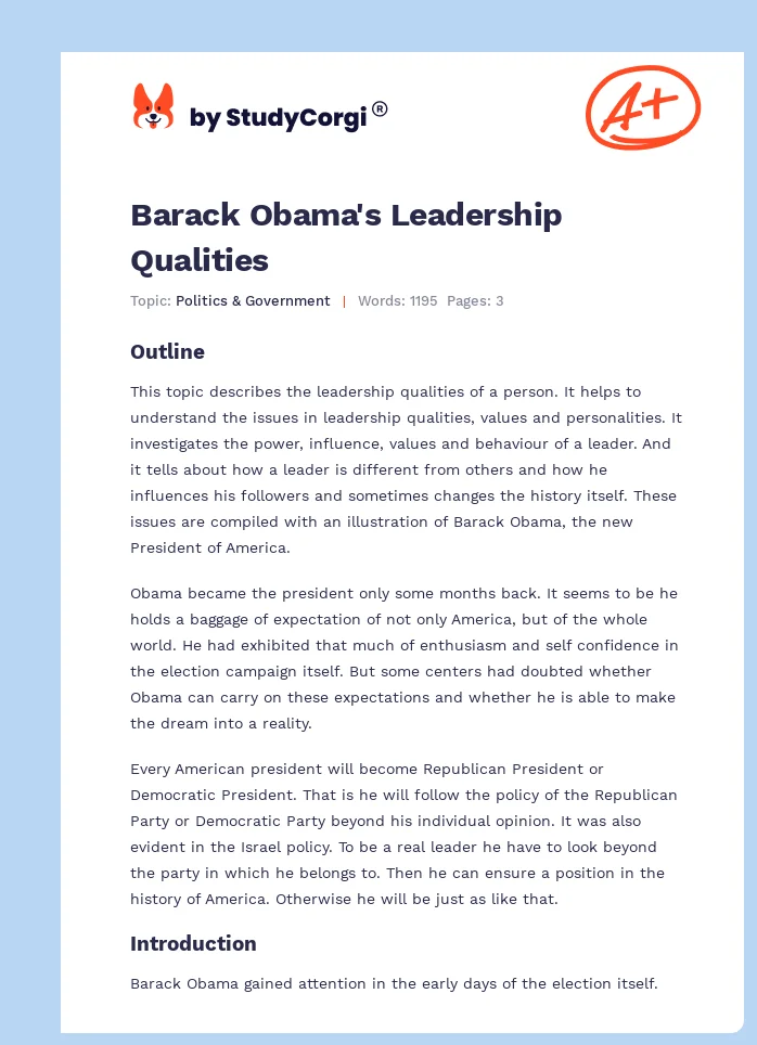 Barack Obama's Leadership Qualities. Page 1