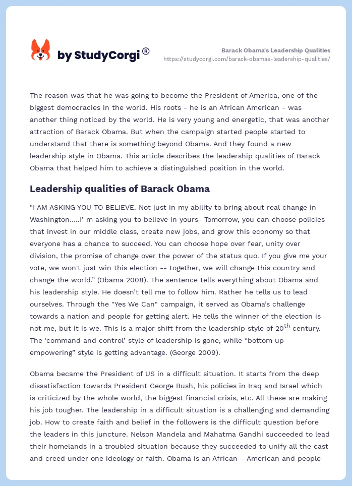 Barack Obama's Leadership Qualities. Page 2