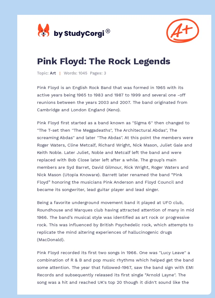 Pink Floyd: The Rock Legends. Page 1