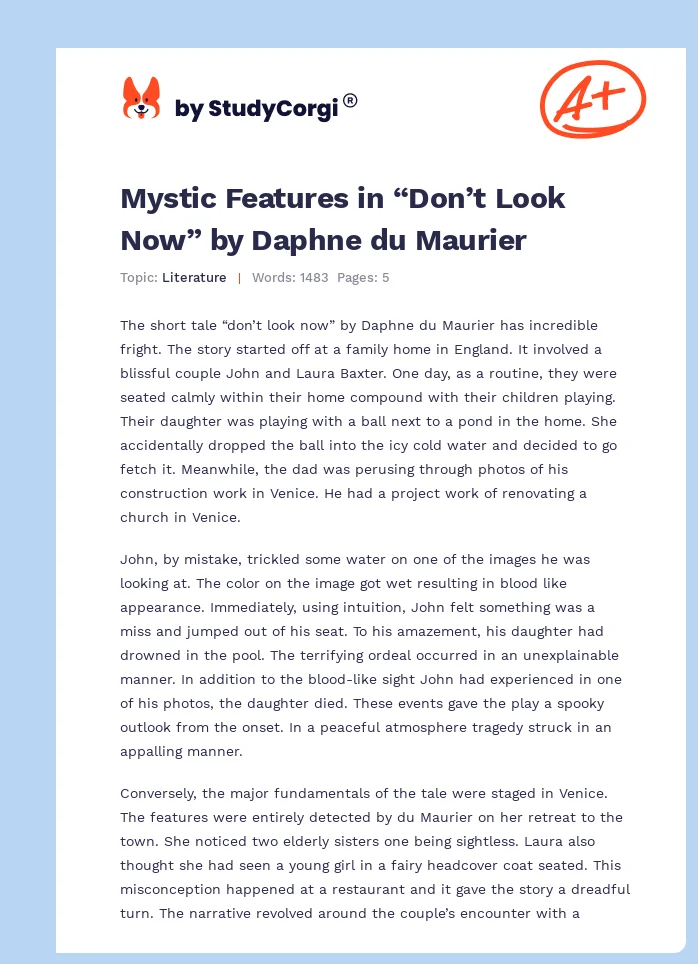 Mystic Features in “Don’t Look Now” by Daphne du Maurier. Page 1