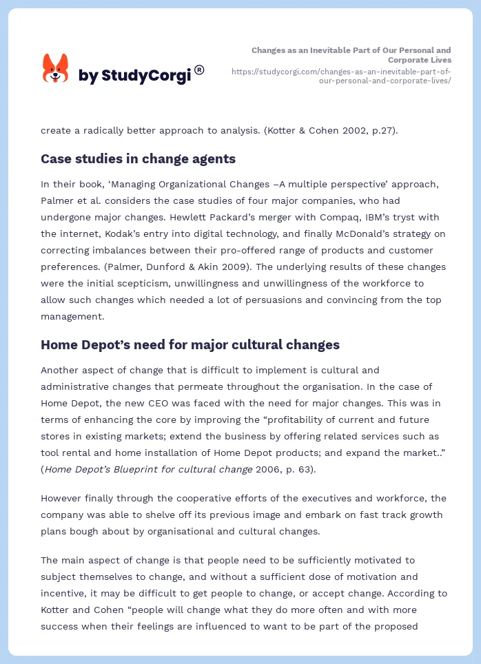 Changes as an Inevitable Part of Our Personal and Corporate Lives. Page 2
