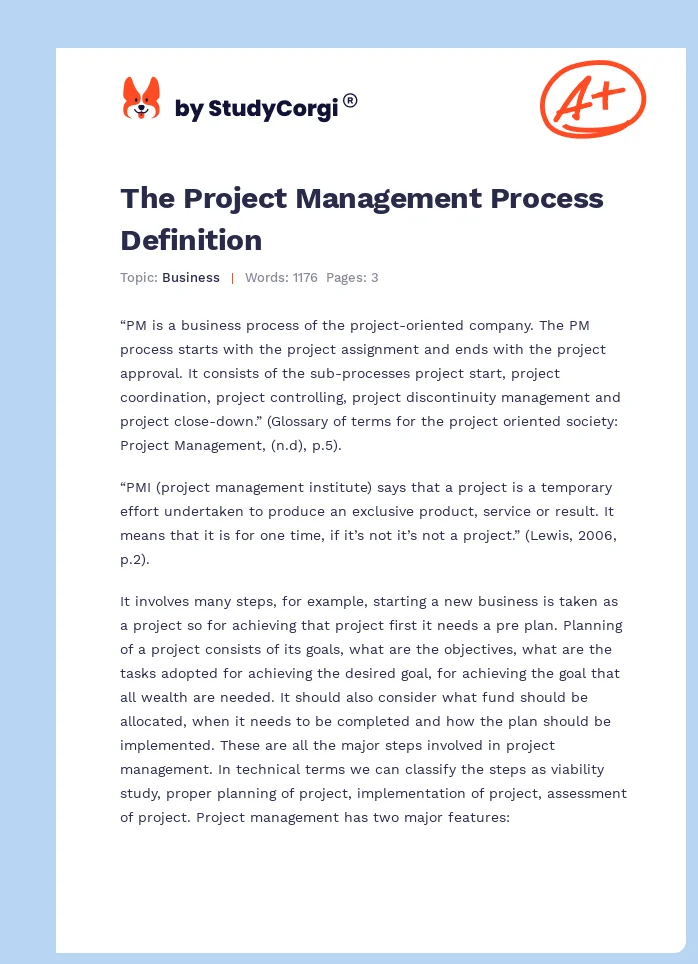 The Project Management Process Definition. Page 1