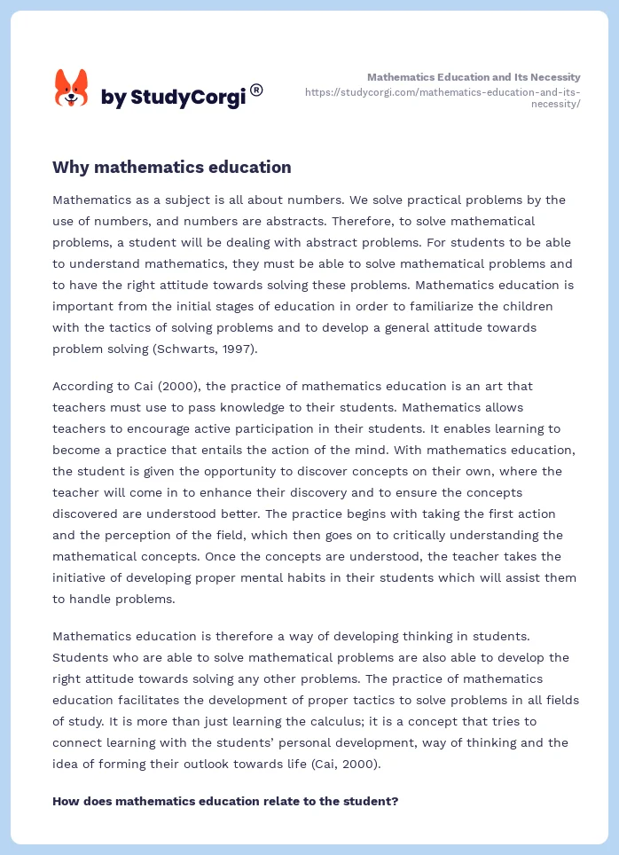 Mathematics Education and Its Necessity. Page 2
