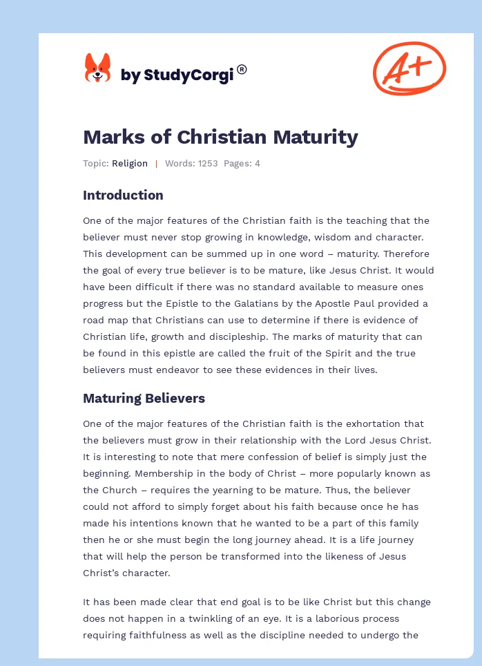 Marks of Christian Maturity. Page 1
