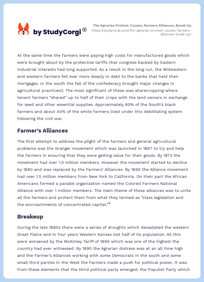 The Agrarian Protest: Causes, Farmers Alliances, Break Up. Page 2