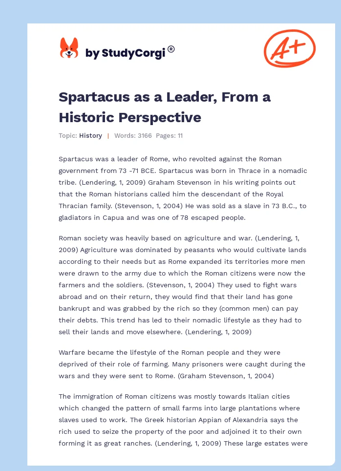 Spartacus as a Leader, From a Historic Perspective. Page 1