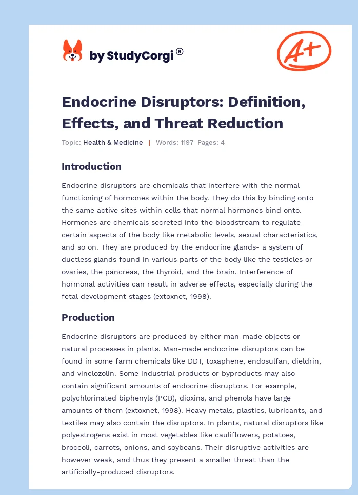 Endocrine Disruptors: Definition, Effects, and Threat Reduction. Page 1