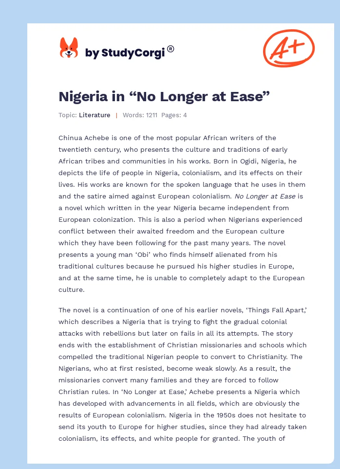Nigeria in “No Longer at Ease”. Page 1