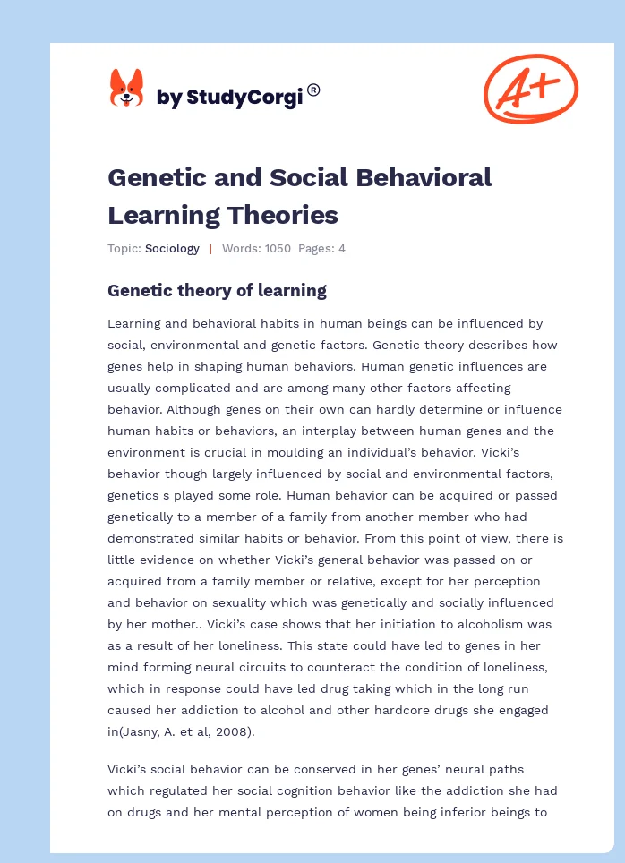 Genetic and Social Behavioral Learning Theories. Page 1