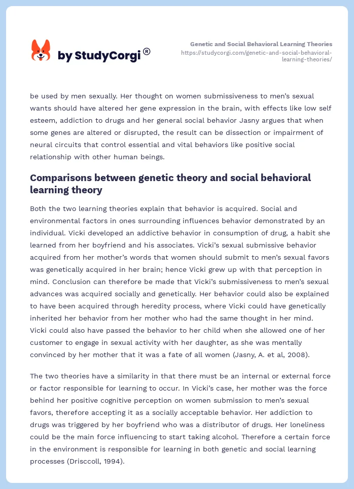 Genetic and Social Behavioral Learning Theories. Page 2