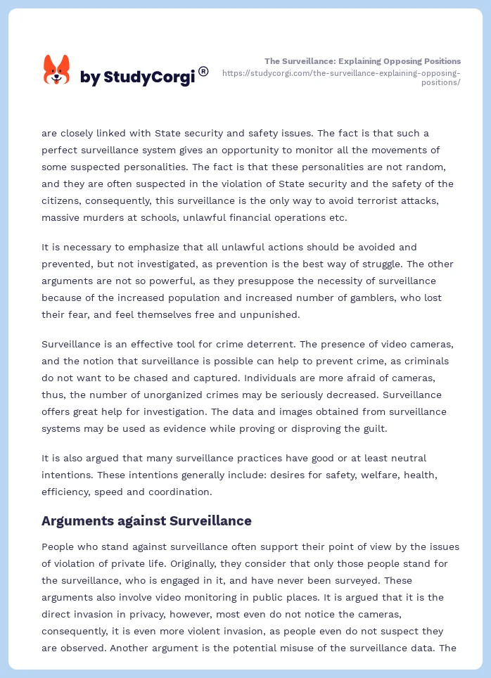 The Surveillance: Explaining Opposing Positions. Page 2