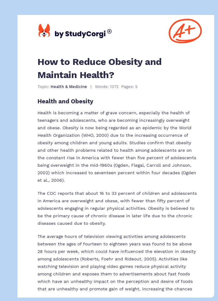 How to Reduce Obesity and Maintain Health?. Page 1