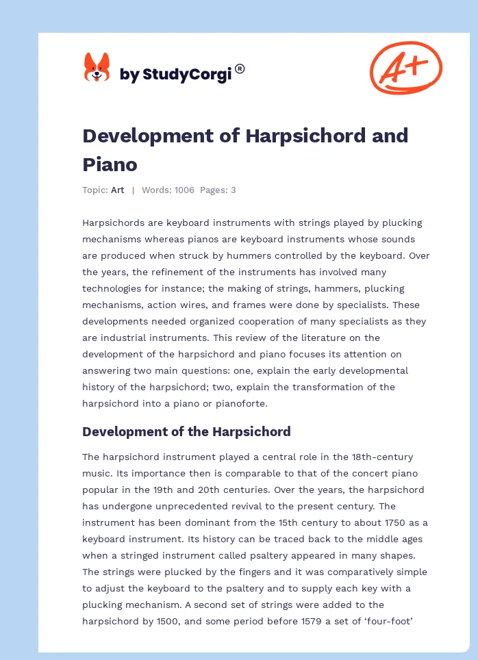 Development of Harpsichord and Piano. Page 1