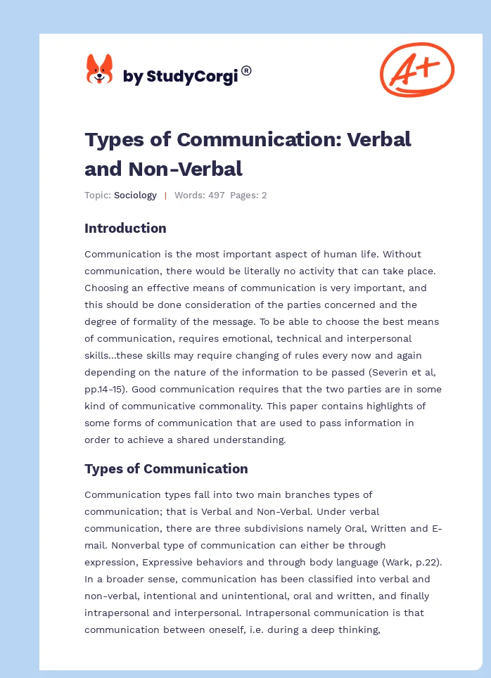 Types of Communication: Verbal and Non-Verbal. Page 1