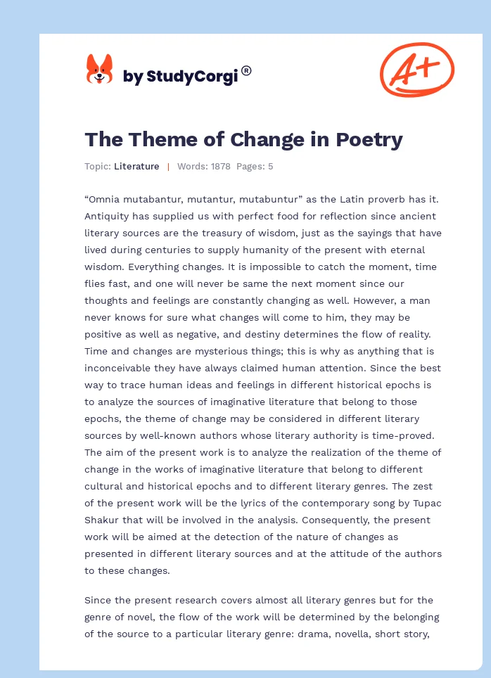 The Theme of Change in Poetry. Page 1