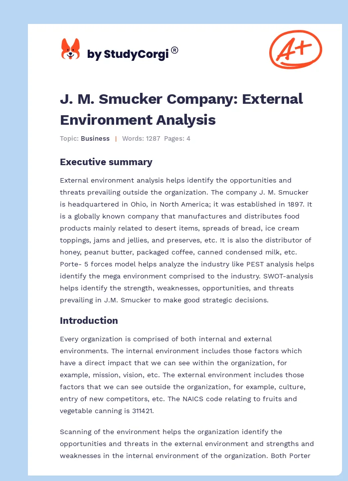 J. M. Smucker Company: External Environment Analysis. Page 1