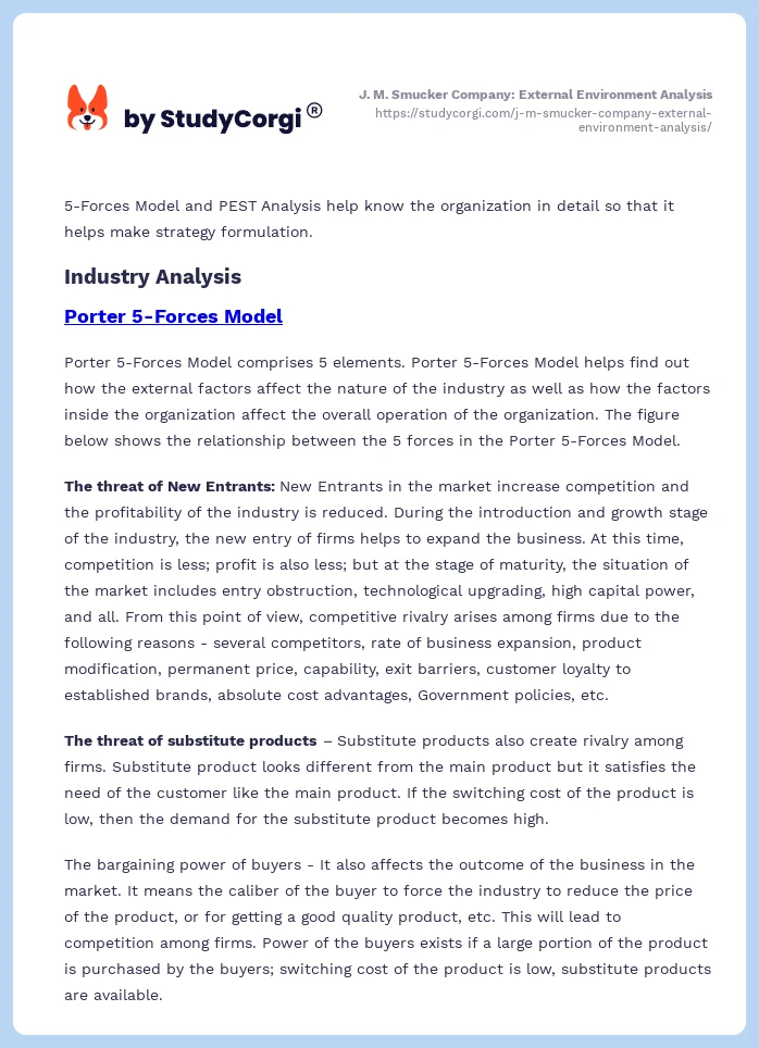 J. M. Smucker Company: External Environment Analysis. Page 2