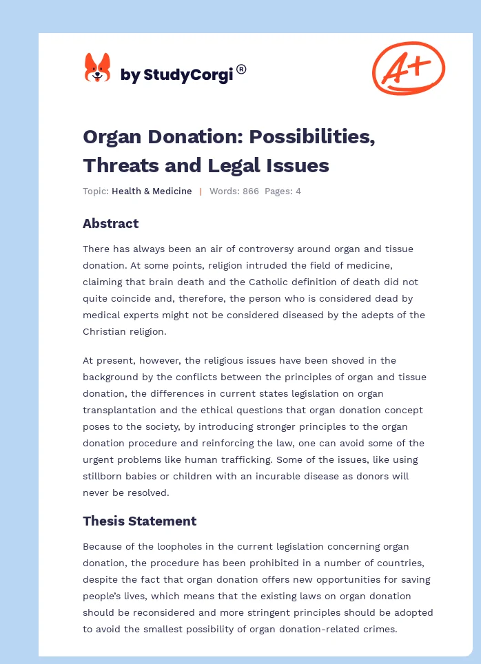 Organ Donation: Possibilities, Threats and Legal Issues. Page 1