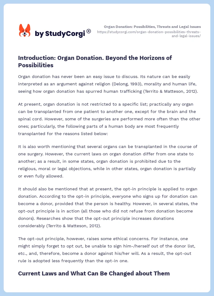 Organ Donation: Possibilities, Threats and Legal Issues. Page 2