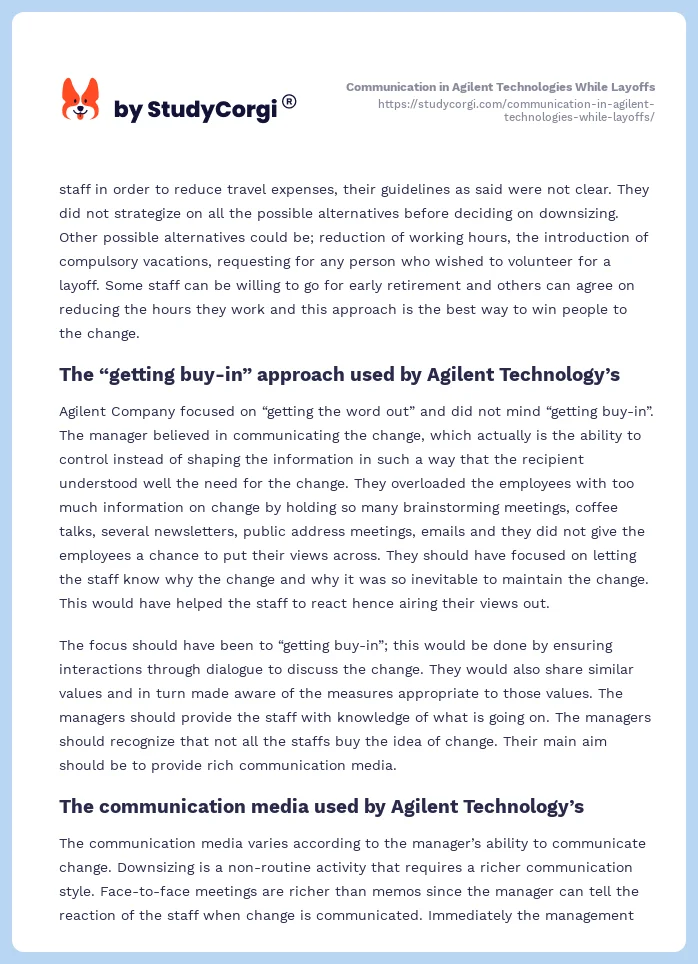 Communication in Agilent Technologies While Layoffs. Page 2