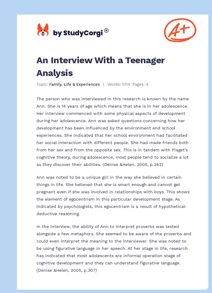 An Interview With a Teenager Analysis. Page 1
