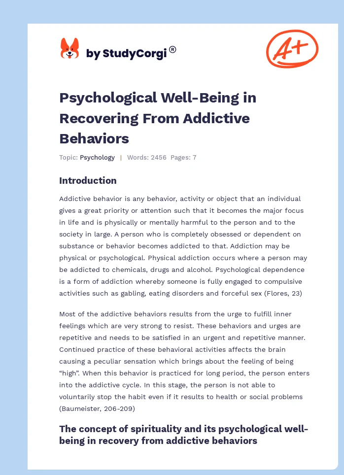 Psychological Well-Being in Recovering From Addictive Behaviors. Page 1