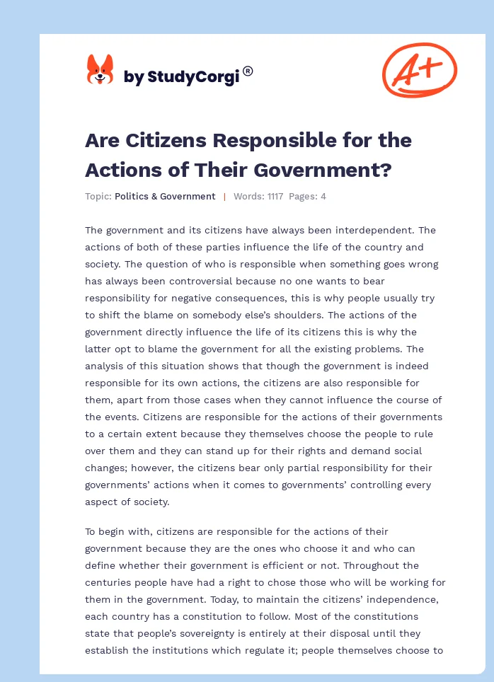 Are Citizens Responsible for the Actions of Their Government?. Page 1
