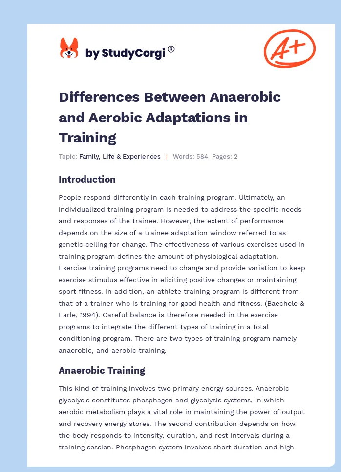 Differences Between Anaerobic and Aerobic Adaptations in Training. Page 1