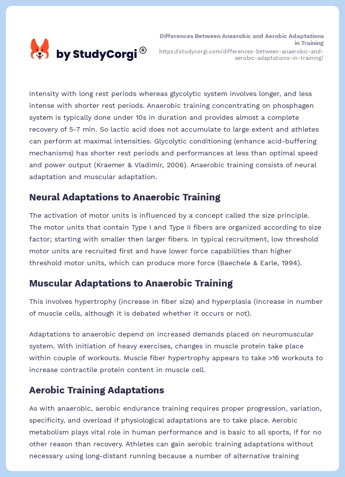 Differences Between Anaerobic and Aerobic Adaptations in Training. Page 2