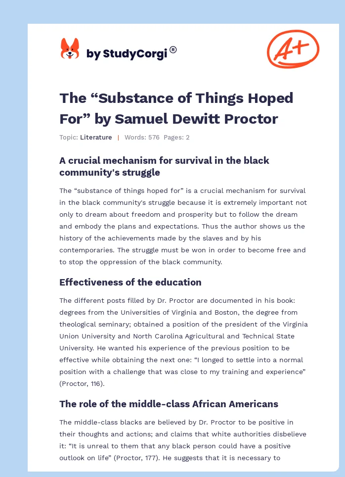The “Substance of Things Hoped For” by Samuel Dewitt Proctor. Page 1