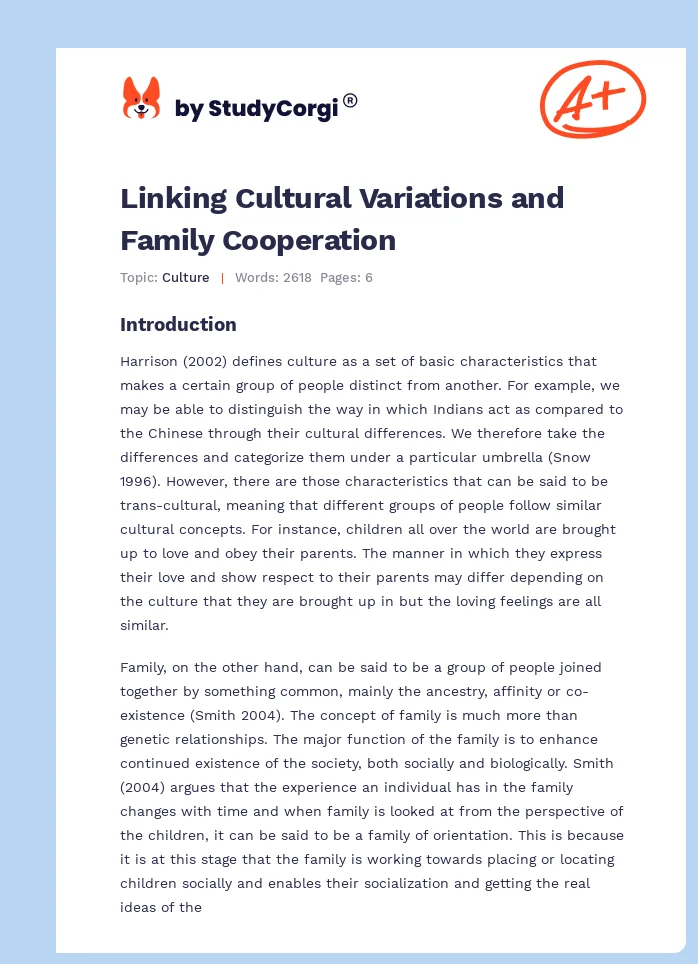 Linking Cultural Variations and Family Cooperation. Page 1
