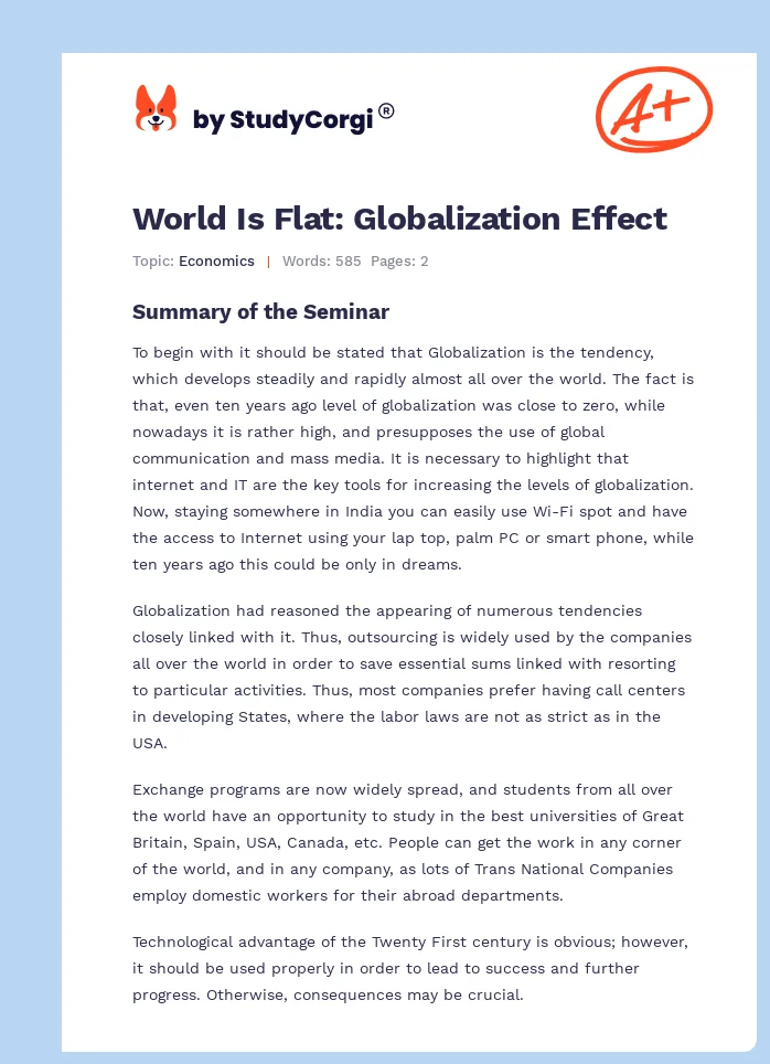 World Is Flat: Globalization Effect. Page 1
