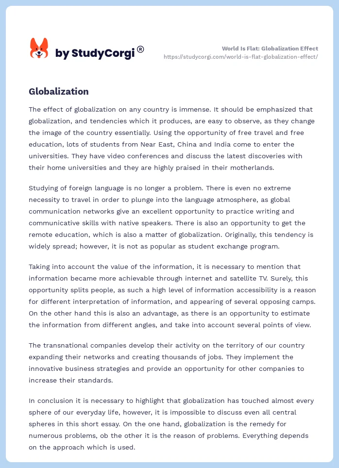 World Is Flat: Globalization Effect. Page 2