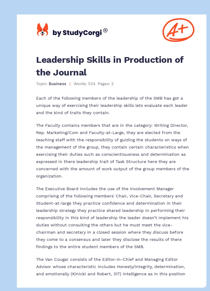 Leadership Skills in Production of the Journal. Page 1