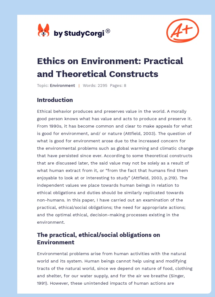Ethics on Environment: Practical and Theoretical Constructs. Page 1