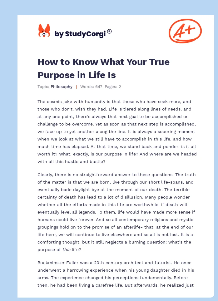 How to Know What Your True Purpose in Life Is. Page 1