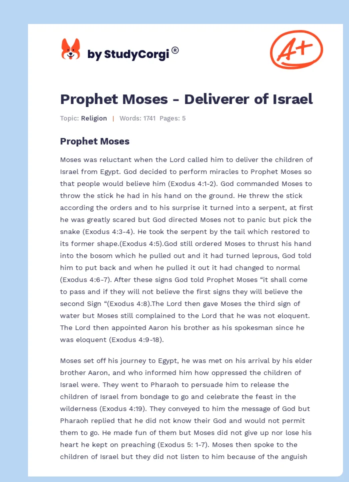 Prophet Moses - Deliverer of Israel. Page 1