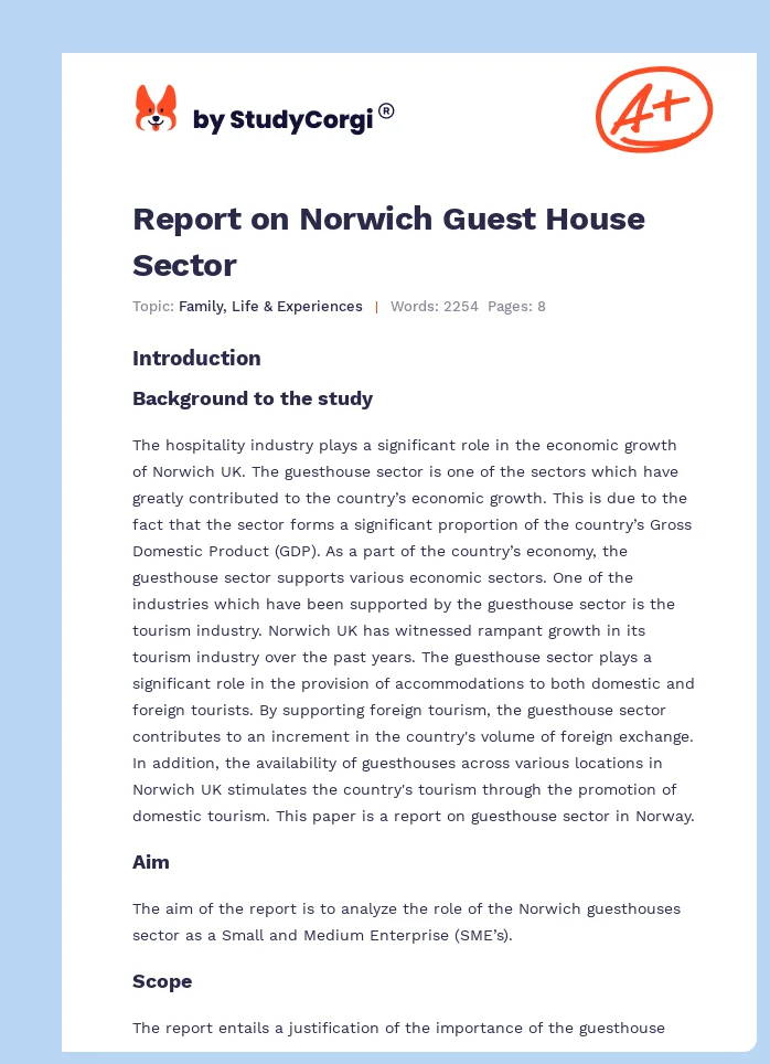 Report on Norwich Guest House Sector. Page 1