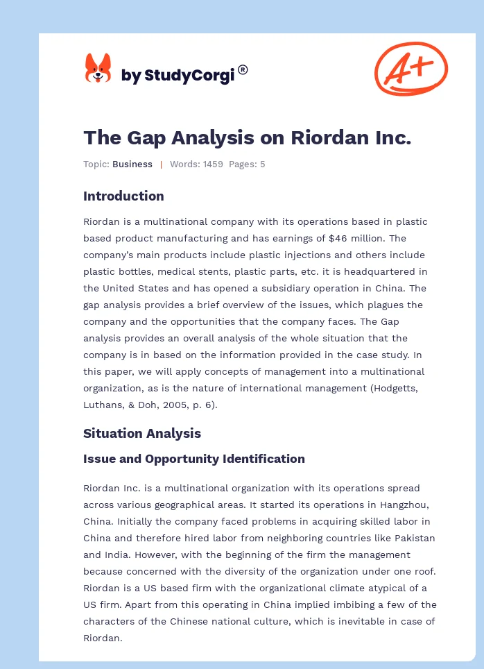 The Gap Analysis on Riordan Inc.. Page 1
