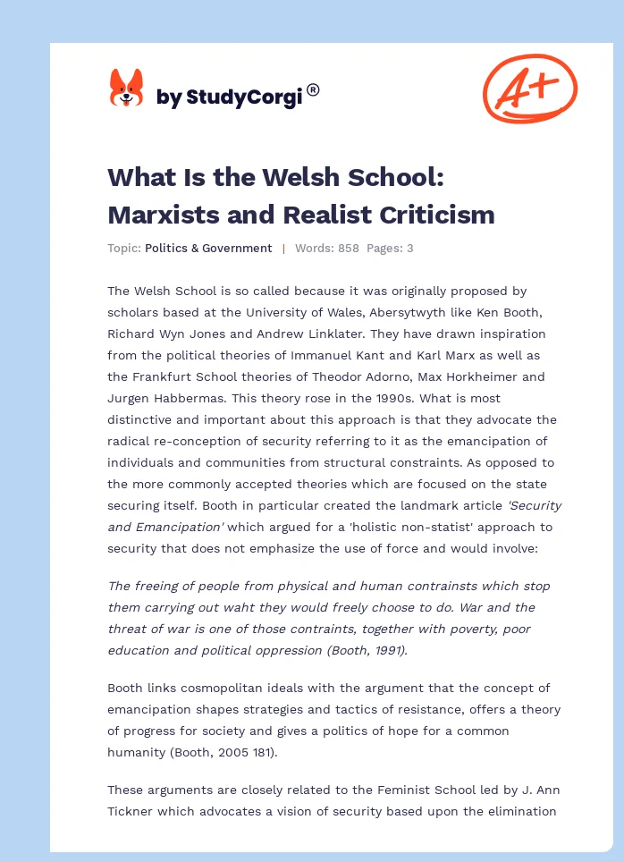 What Is the Welsh School: Marxists and Realist Criticism. Page 1