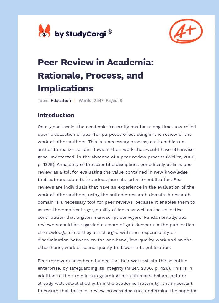 Peer Review in Academia: Rationale, Process, and Implications. Page 1