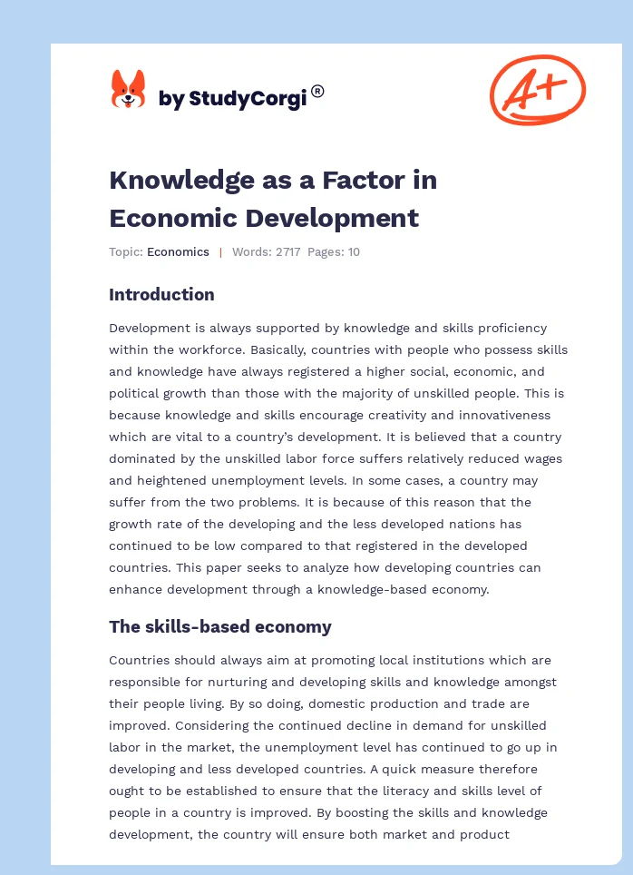 Knowledge as a Factor in Economic Development. Page 1